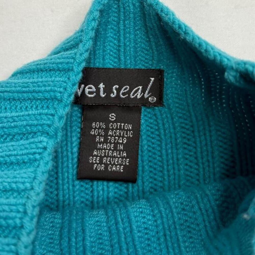 Y2K blue cable knit zip up sweater long sleeve zipper from WET seal Size Small - Picture 4 of 7